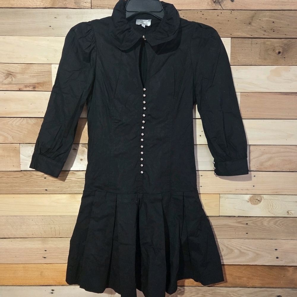 Dark Academia Witch Gothic Black Mini Dress Peter Pan Collar Pleated Retro